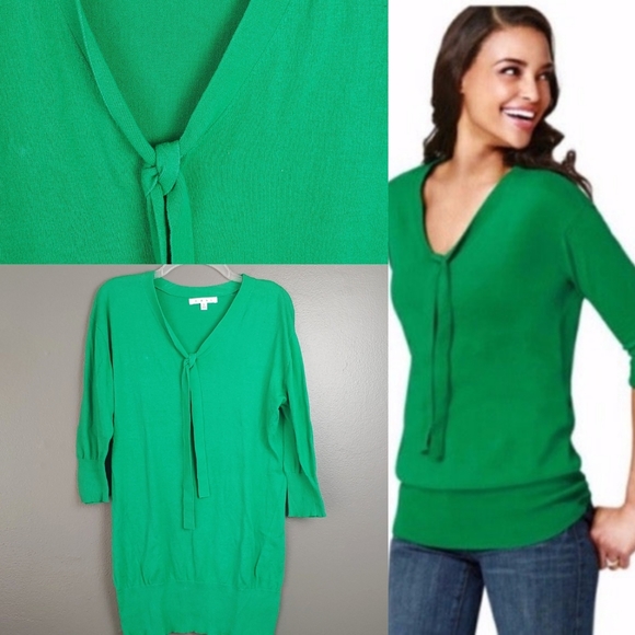 CAbi Sweaters - CAbi tie neck 3/4 sleeve v neck sweater green